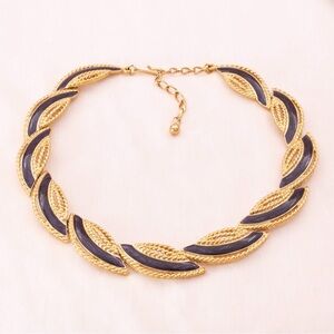 Vintage Trifari Gold and Purple Leaf Necklace